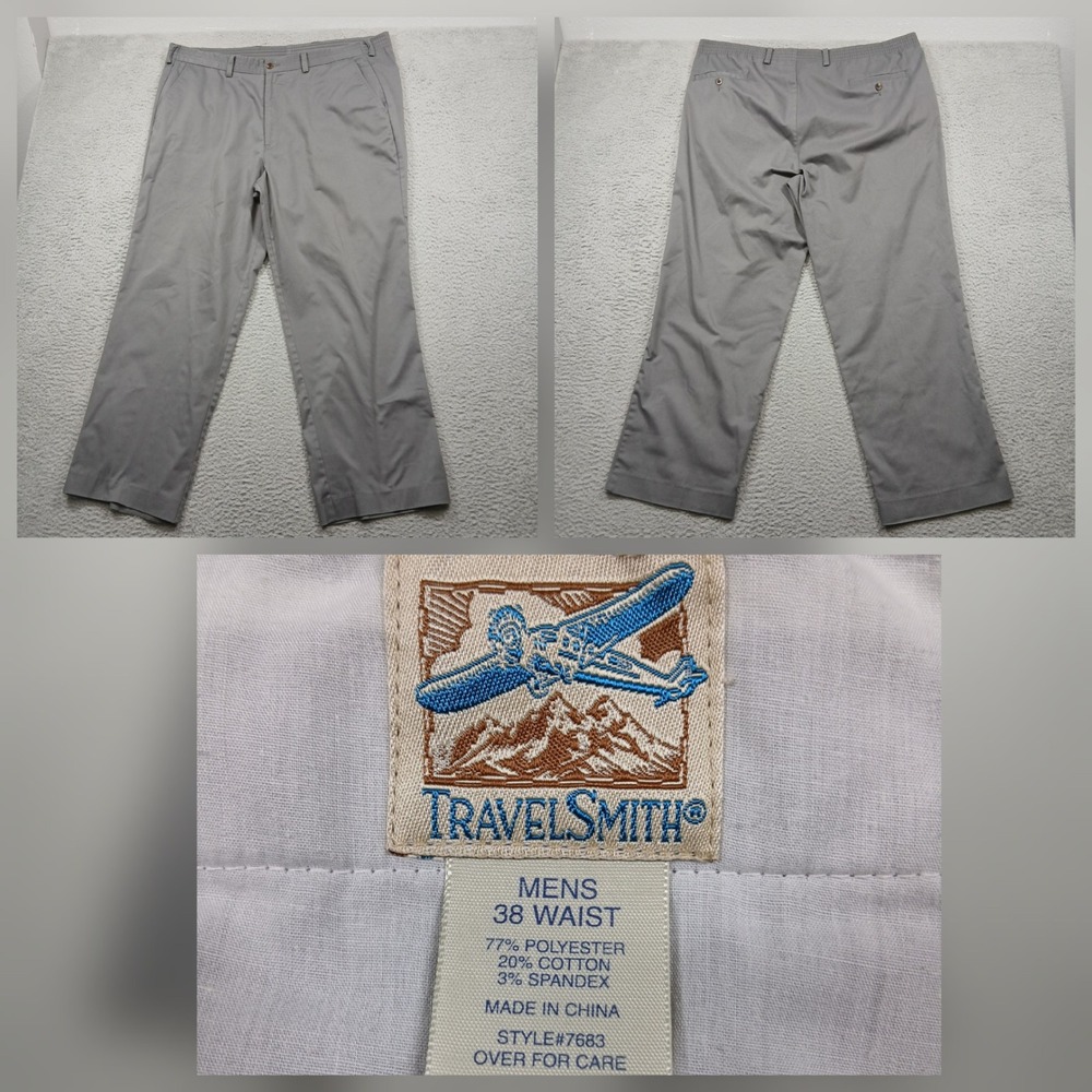 TravelSmith Travel Pants Men 38 Waist Gray Chino Performance Stretch Lightweight